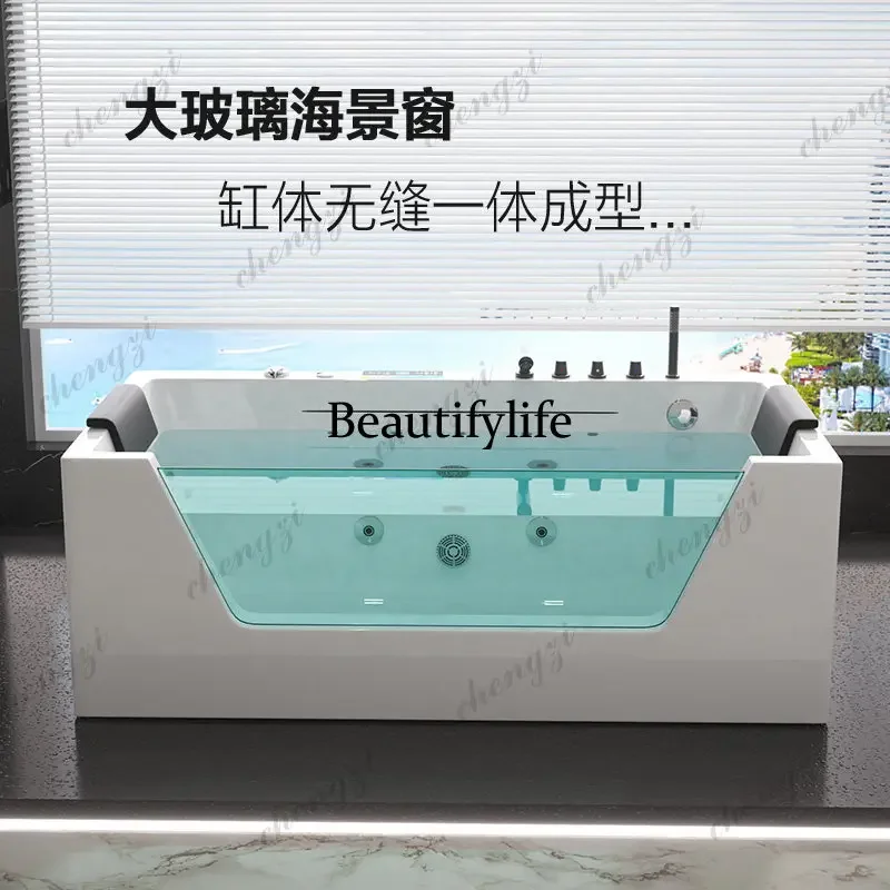 a68Japanese-style luxury, surfing Jacuzzi intelligent heating deep bubble constant temperature acrylic home glass bathtub