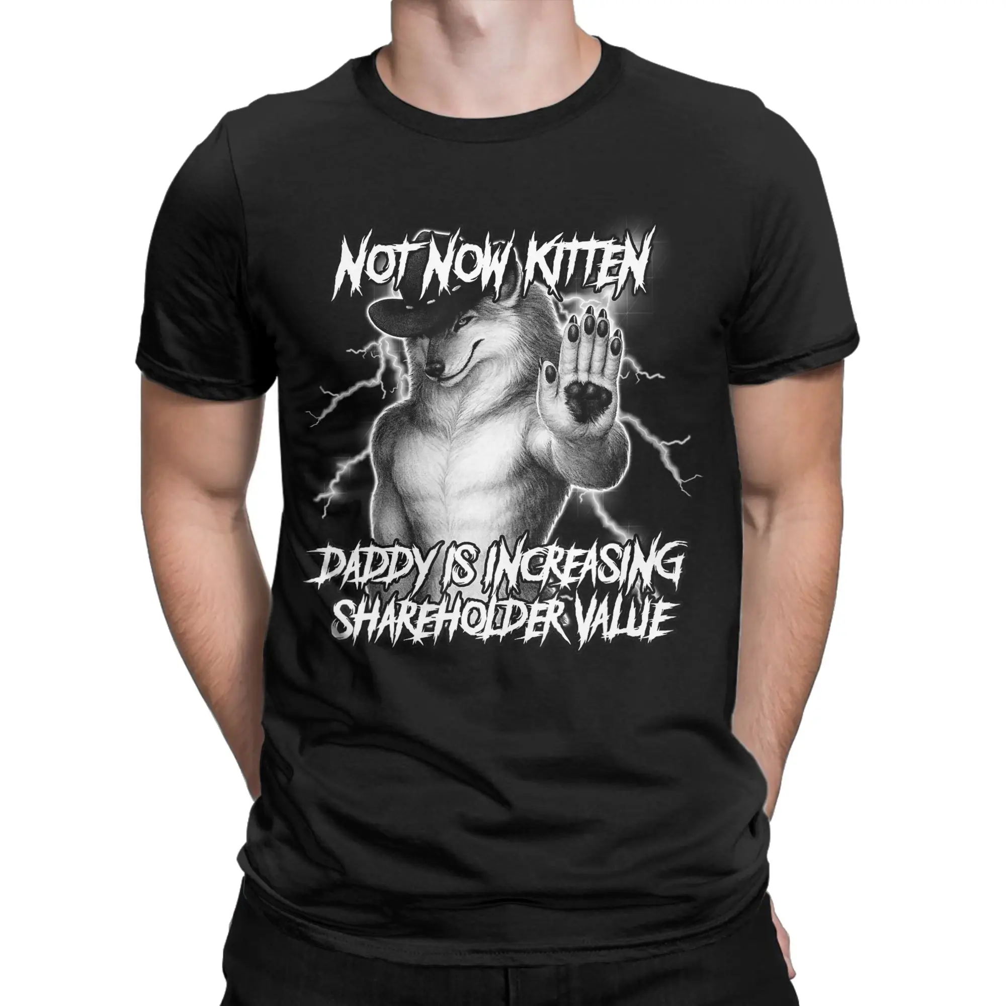 Not Now Kitten Daddy Increasing Shareholder Value Tee Shirt for Men Women Graphic Printing T Shirts  Cotton Clothes