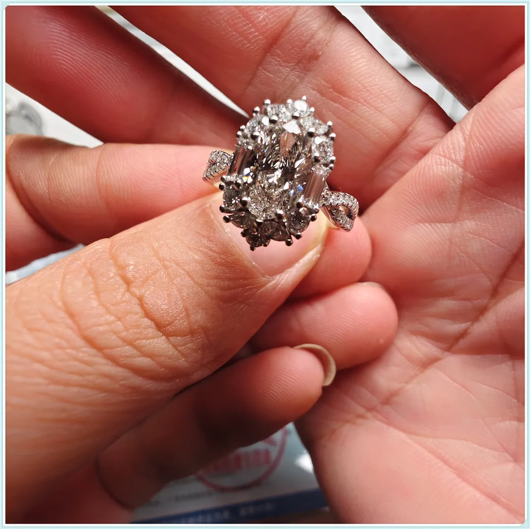 18K Solid Gold Lab-Grown Diamond 2CT E VVS Oval Halo Engagement Ring CVD HPHT Platinum Jewelry Custom Wholesale