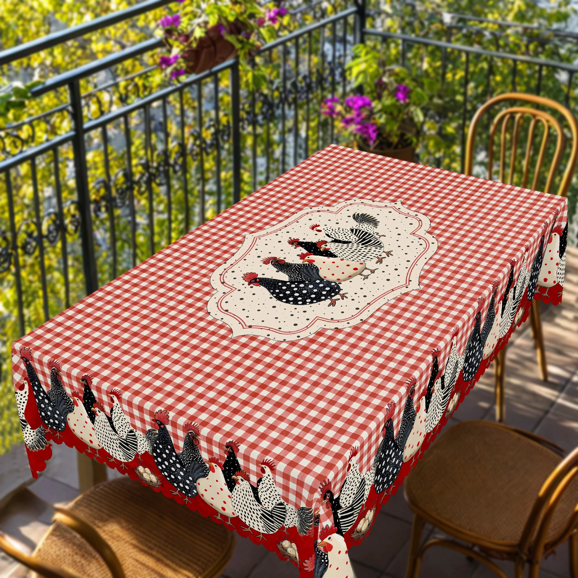 1 Piece of Vintage Farmhouse-Style Round and Rectangular Tablecloth, Available in Various Sizes, Featuring a Playful Polka Dot Chicken and a Cute Speckled Hen Design, a Printed Tablecloth with Rounded Eggs and Fine Polka Dots, with Embossed Edges, Suitable for Home Dining Tables, Patio Gardens, Spring and Summer Home Decor, and as a Decorative Gift for Garden Tables