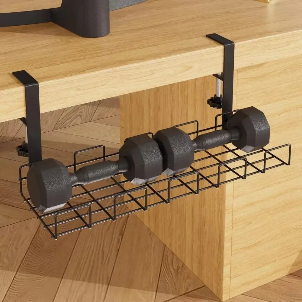No Punching Under Table Storage Rack Sturdy Adjustable Clamps Metal Cable Management Tray Hanging Shelf Space Saving