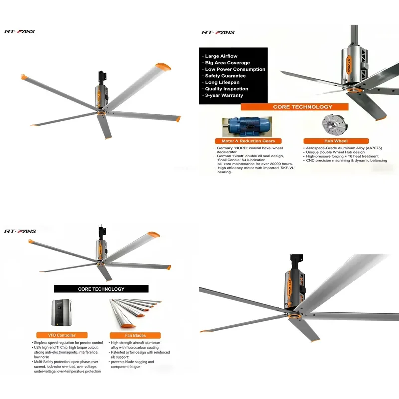 

Factory Direct Big HVLS Ceiling Fan 11ft 14ft 16ft High Airflow Energy Saving Industrial Fan Warehouse Workshop Gym