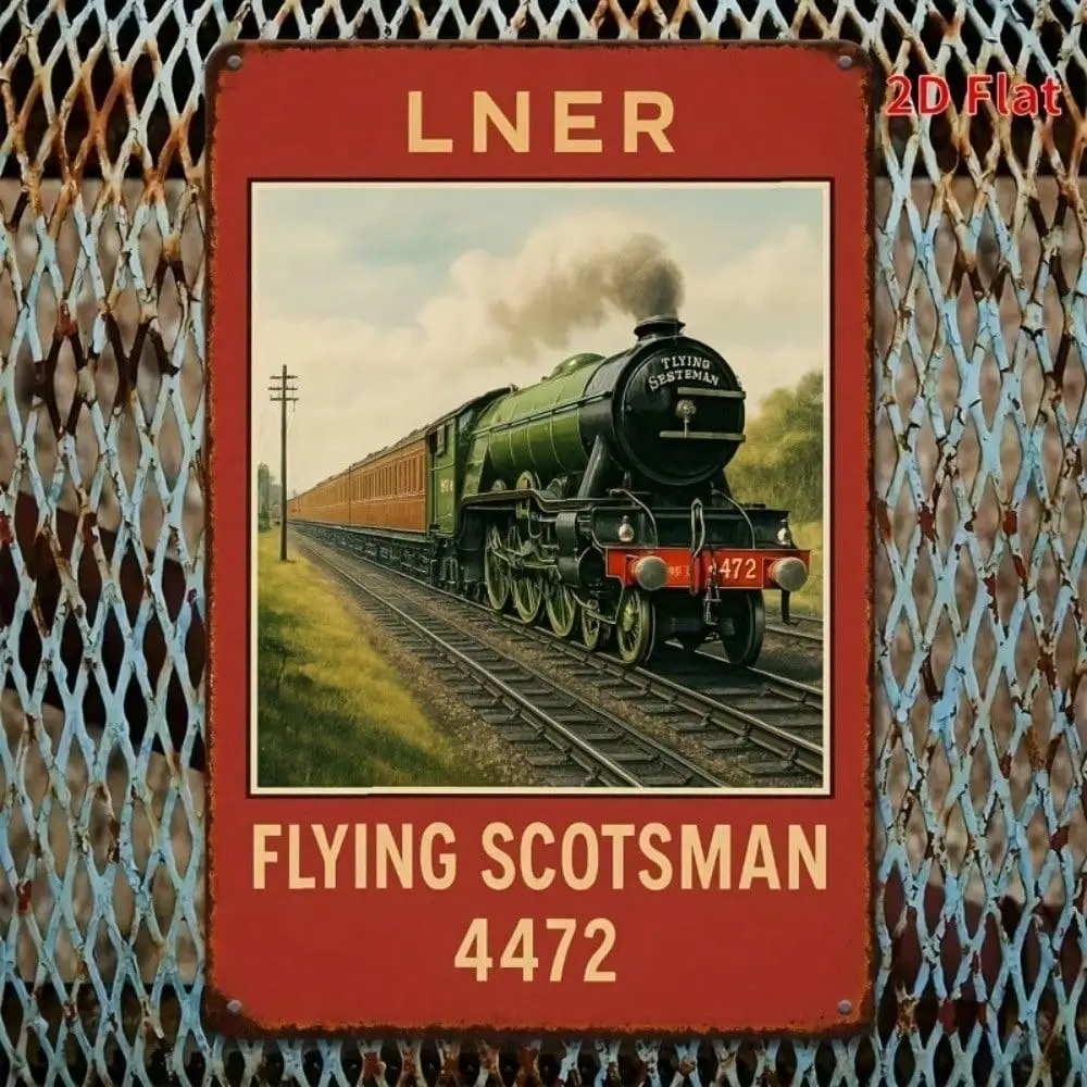 Flying Scotsman Metal Wall Sign Vintage British Railway Rustic Tin Art Decor