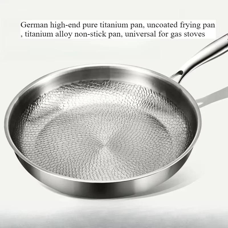 

German High-end Titanium Pan, Uncoated Frying Pan, Titanium Alloy Non-stick Pan, Universal for Gas Stoves