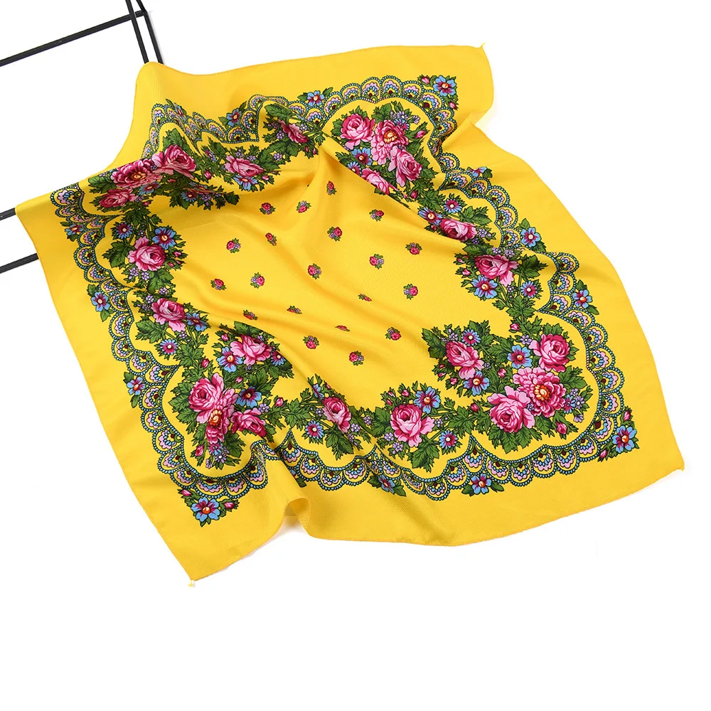 Mulheres Russian National Square Cachecol, Luxo Mulheres\'s Floral Estampa Bandana, Fêmea Headband Cachecóis, Babushka Hijab, Envoltórios de Cabeça,