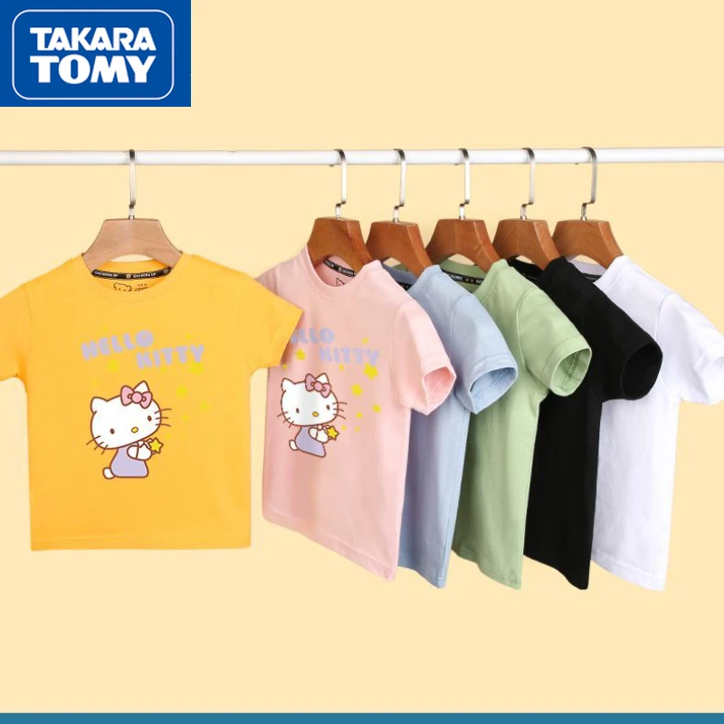 

TAKARA TOMY Hello Kitty Children's Cute Cotton Breathable Loose Parent-Child T-Shirt Soft Skin-Friendly Sweet Short Sleeves