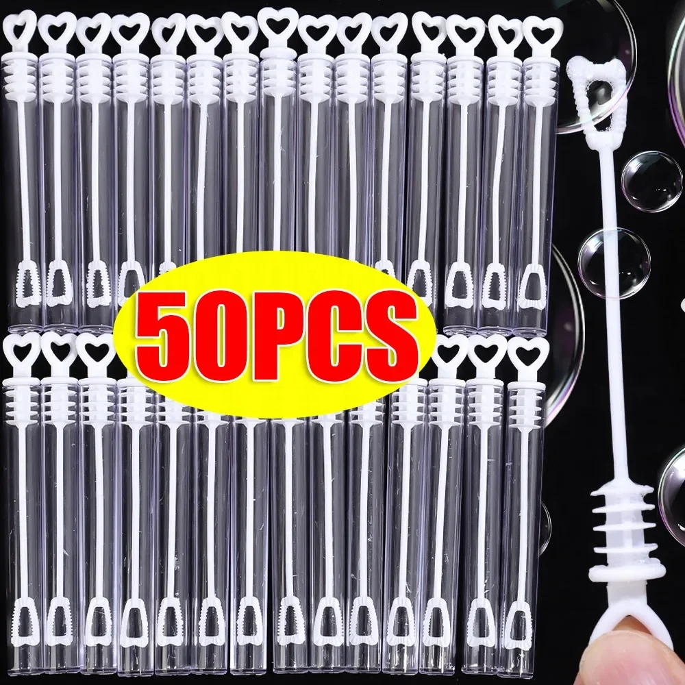 50/10 Uds. Tubo de varita de corazón de amor, botellas de jabón de burbujas vacías transparentes con mango de corazón, regalos de boda para invitados, decoración de fiesta, juguetes para niños