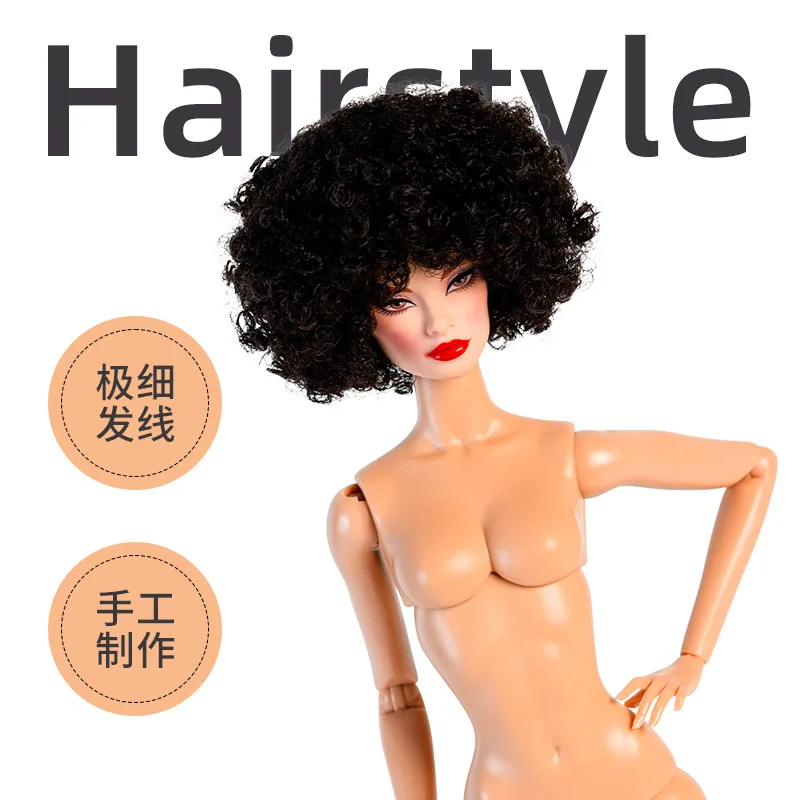 Original 32cm Supermodel Doll 1/6 Nude Pu Muscle Doll Trendy Figure Short Curly Hair Joint Movable Body + Head Fashion Collector