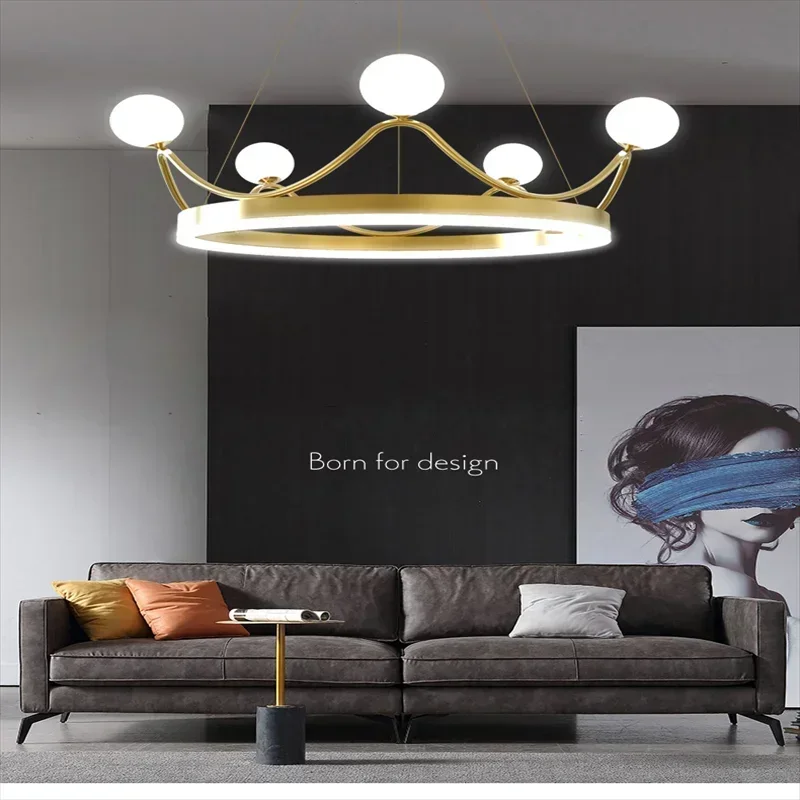 

Modern Led Living Room Pendant Lamp Ceiling Gold Chandelier Lighting With Crown Design For Living Room Kids Bedroom 220v /110v