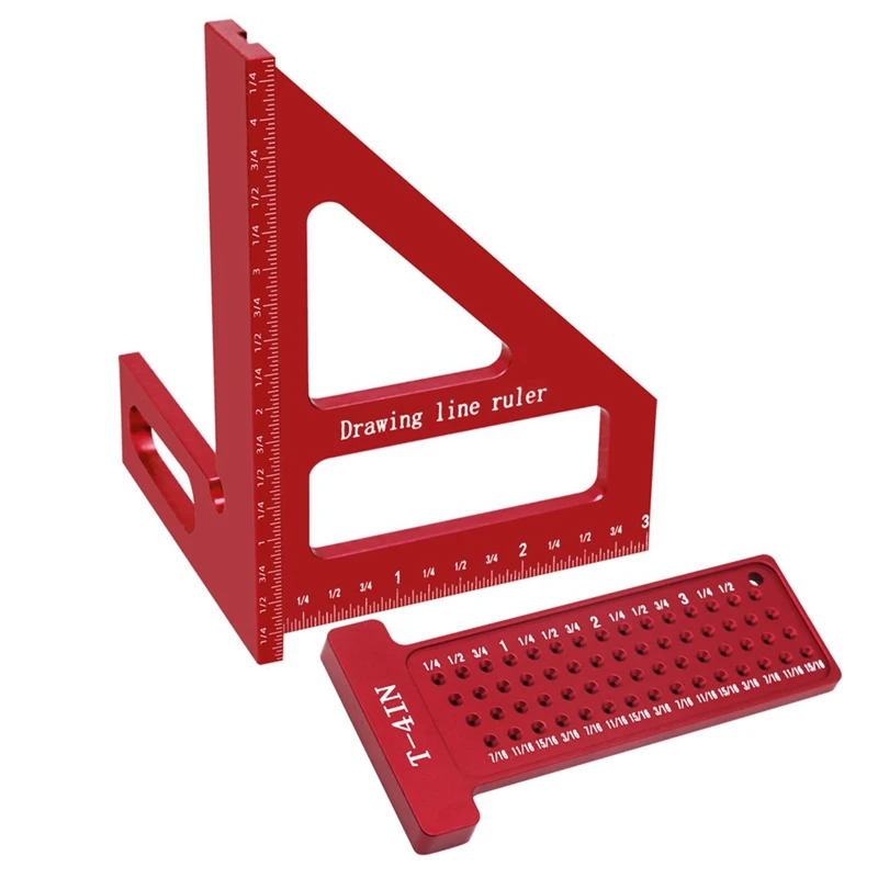 

2Pcs Woodworking Square Kit - 3D Multi-Angle Carpentry Square Protractor And T-Square Hole Scribe Ruler-Inch Easy Install