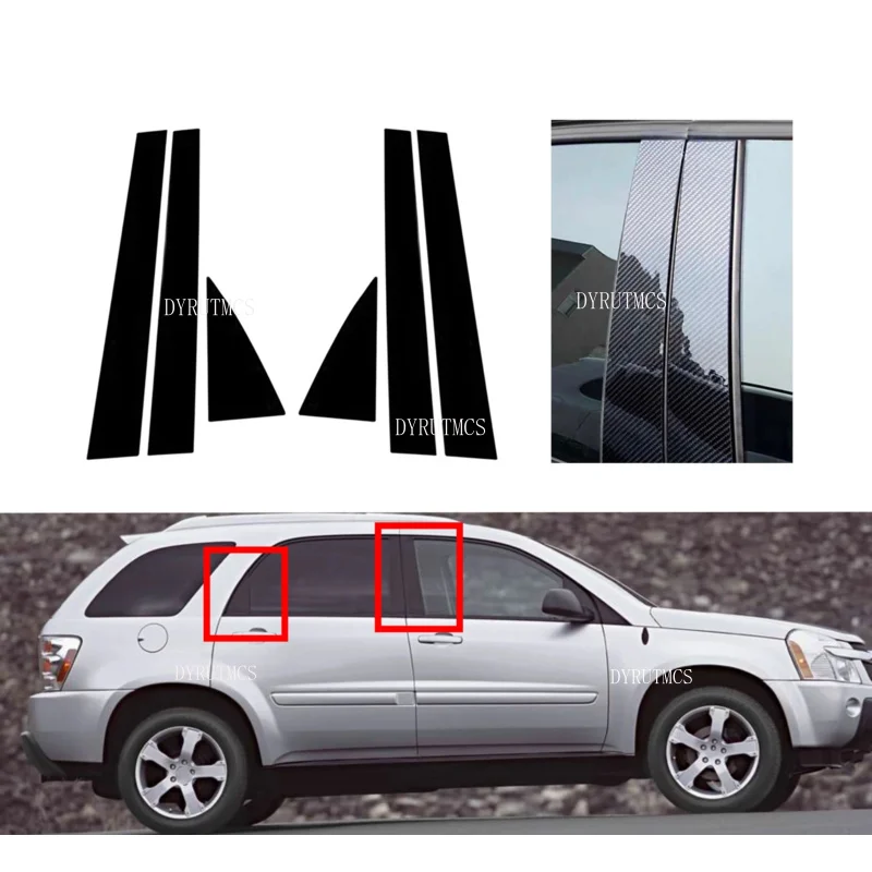 

6Pcs Silver Glossy Black Pillar Posts Fit For Chevy Equinox 2005 2006 2007 2008 2009 Door Window Trim Cover BC Column Sticker