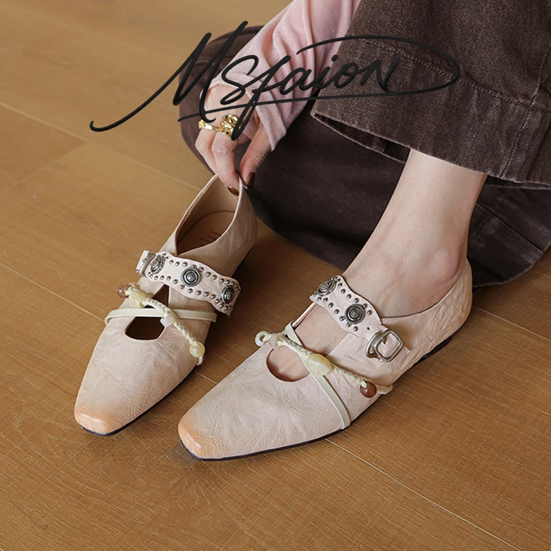 

Women's Mary Jane Loafers 2026 New Washed Sheepskin Leather Soft Pigskin Lining Sheepskin Insole Comfortable Square Toe Hook