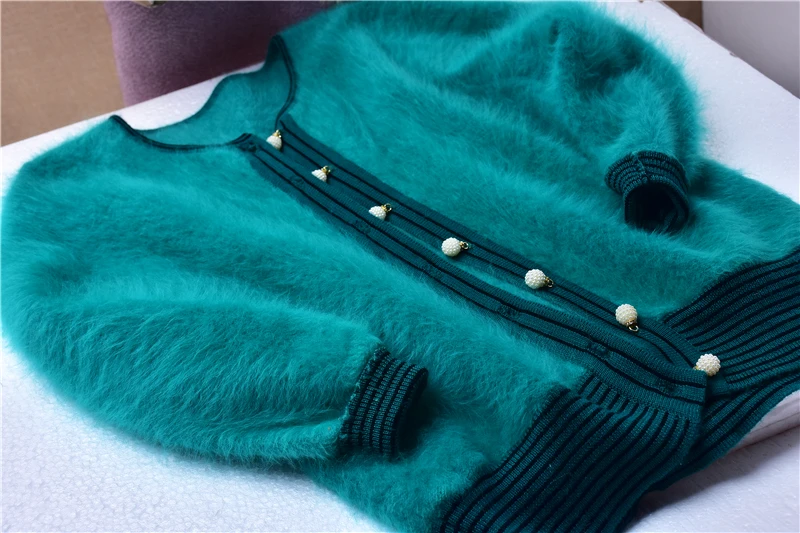Ladies Women Autumn Winter Vintage Hairy Soft Angora Rabbit Hair Knitted Long Sleeves Loose Cardigans Mink Fur Sweater Jacket view 4