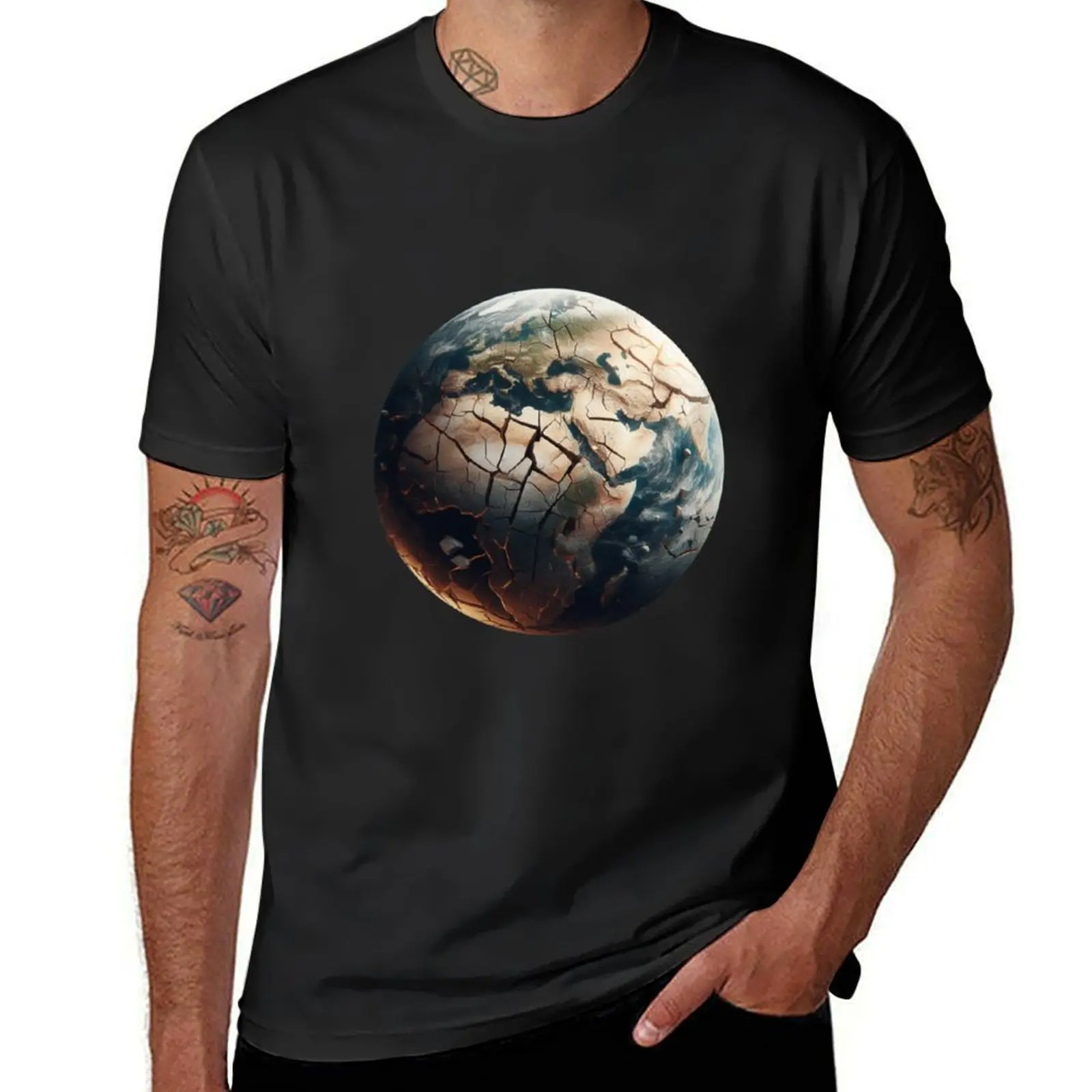 Cracked planet earth T-Shirt summer clothes Blouse hippie clothes t shirts men