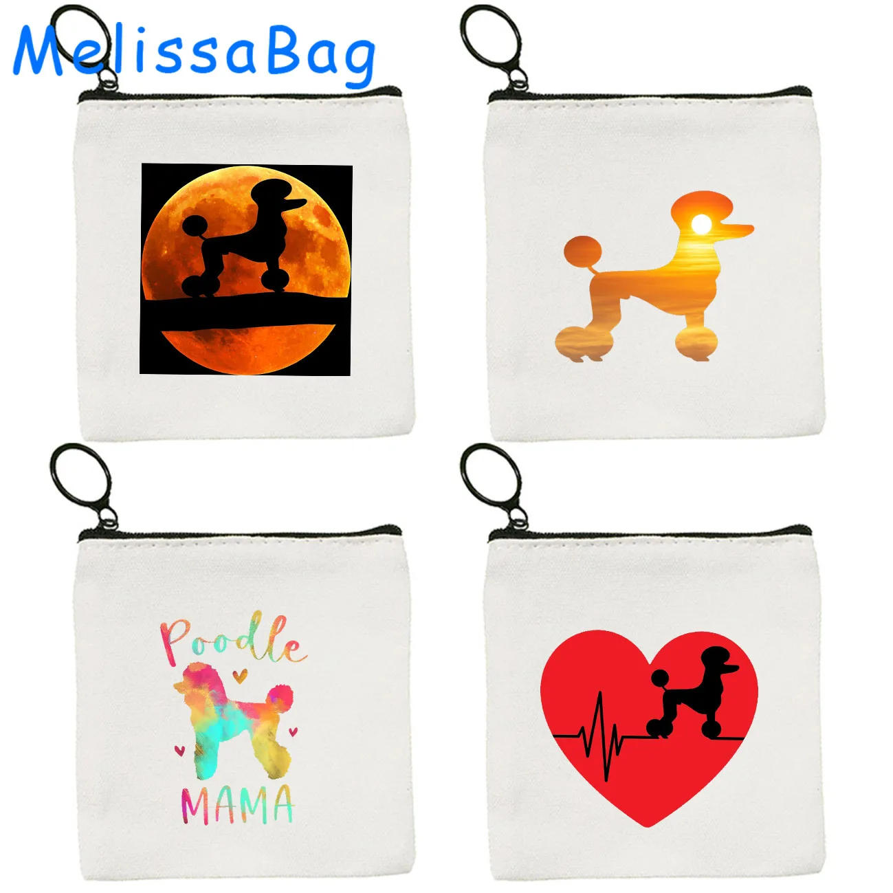 Bolsa de moedas de lona com bolsa com zíper, Saco chave, Carteira de cartão, Presentes adoráveis, Melhor Poppy Cute Poodle Dog Lover