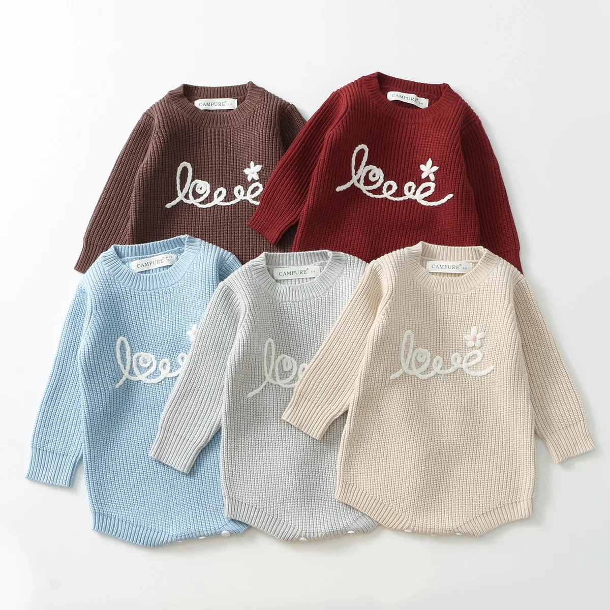 

Baby Knit Bodysuit Autumn Solid Color Onesie Long Sleeve Soft Skin Friendly Knitted Jumpsuit for 0-2Y Boys Girls Baby Clothes