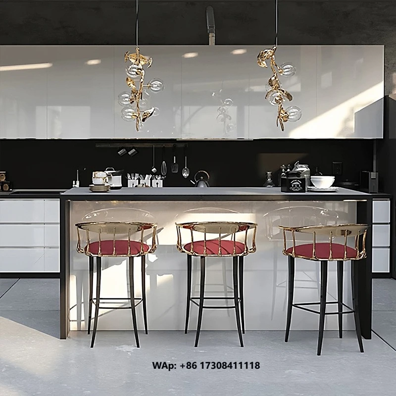 Full Home Furnishing Factory Wholesale Modern Luxury Brass High Bar Chair Velvet Leather Barstools for Home Bar Hotel Restaurant