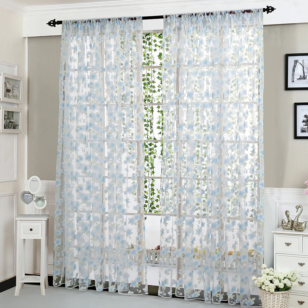 Sheer Curtains Aesthetic Tulle Curtains 2 X 0.95m Flower Pattern Window Curtain Decorative for Bedroom Living Room