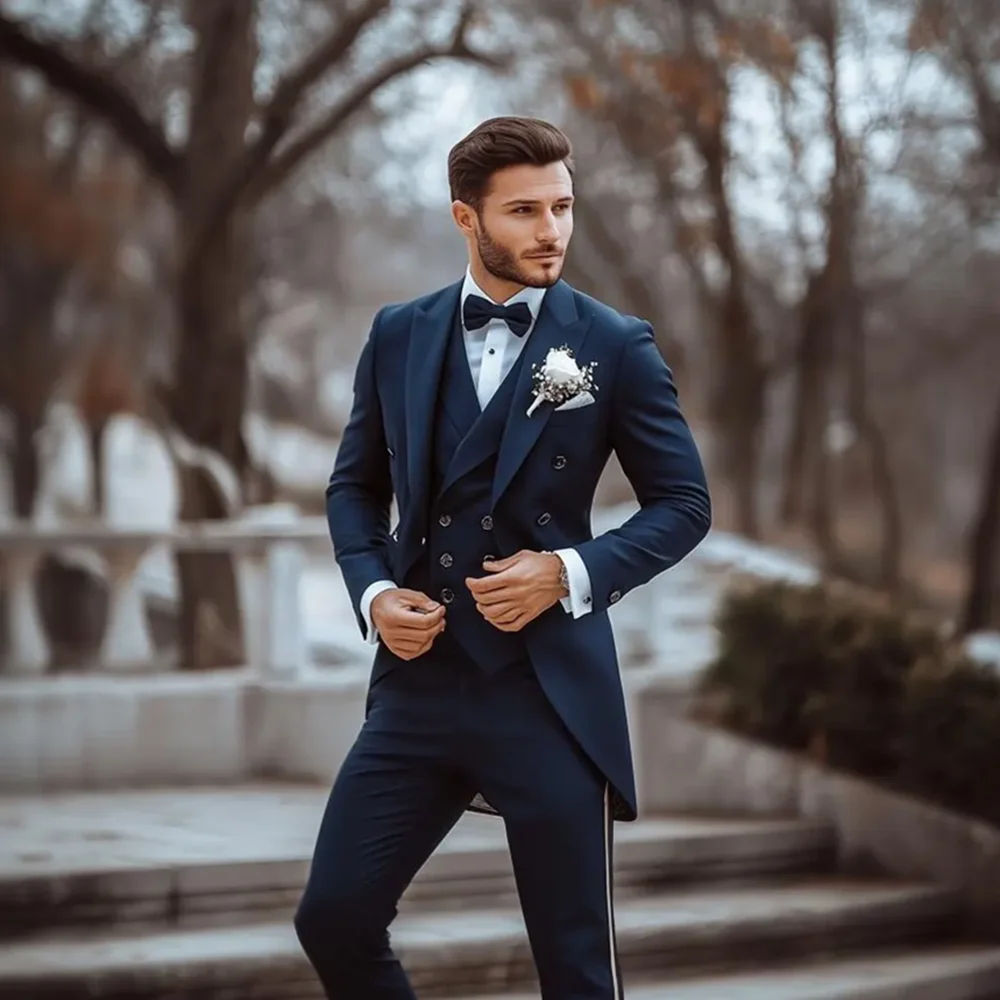 

Men Suits 3 Piece Fashion Peak Lapel Single Breasted Tailcoat Chic Party Wedding Groom Prom Male Suit (Jacket+Vest+Pants)