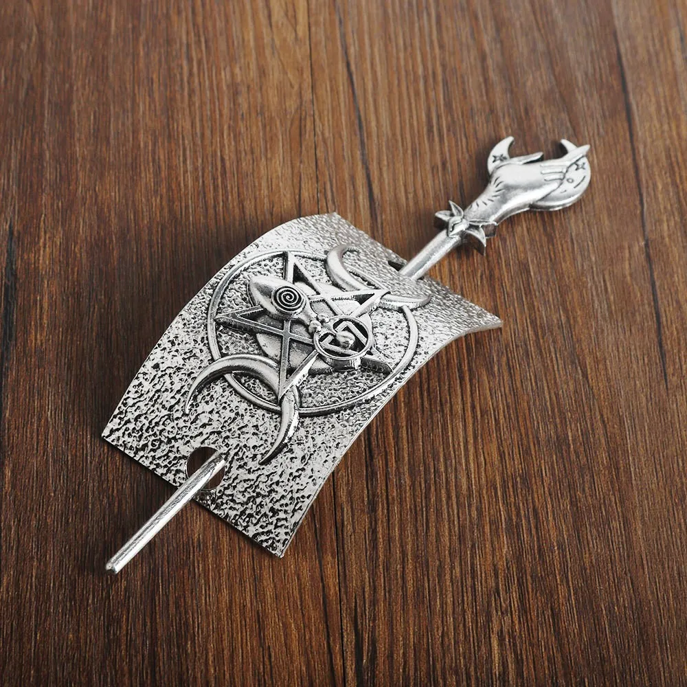 باطني الخماسي دبوس الشعر مزدوج الهلال الطوطم القوطية الرجعية الزي الراقية الزخرفية خمر الملمس مناسبة للشعر المستديرة #2