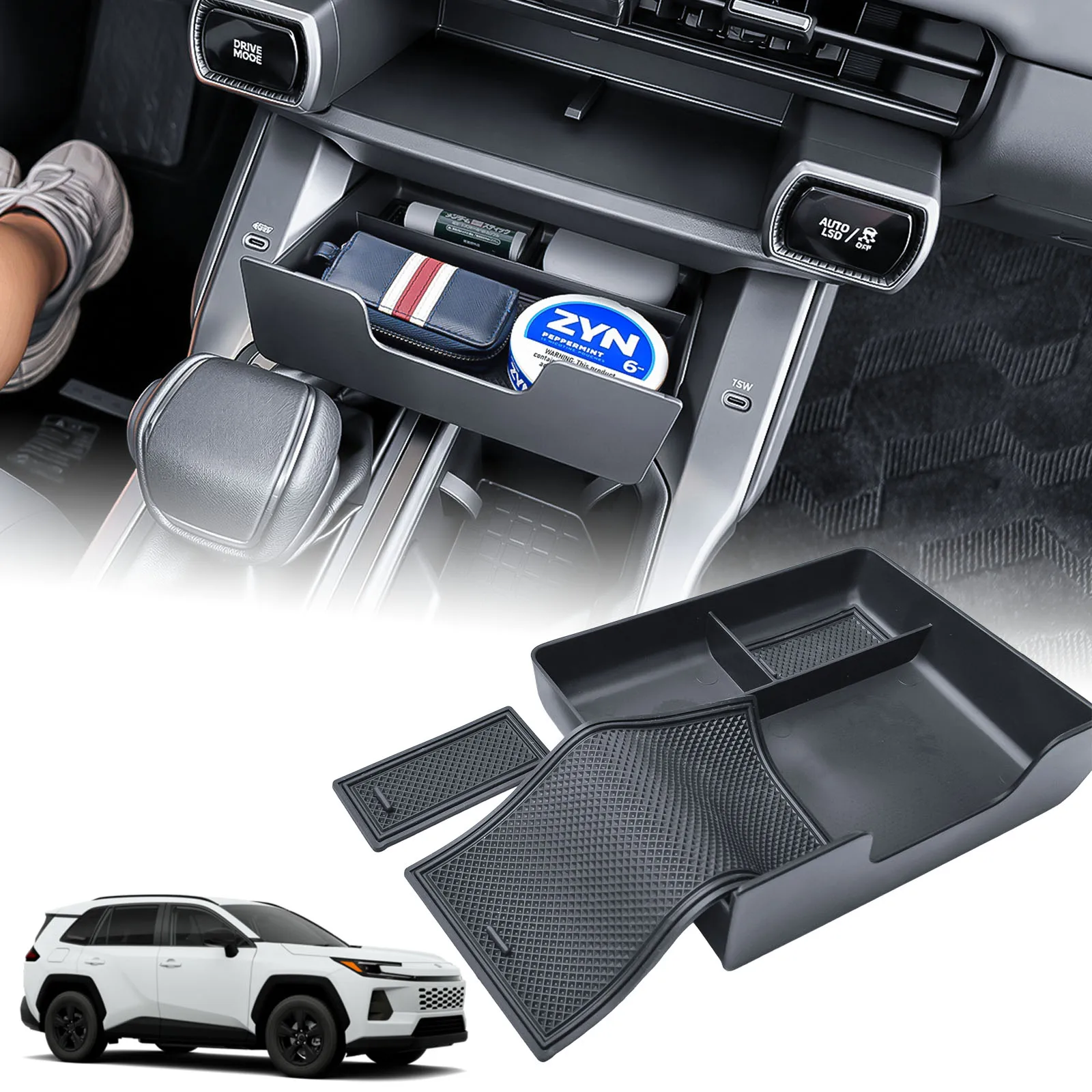 Center Console Hidden Drawer Storage Organizer Tray for 2026 Toyota RAV4 Front Console Secret Cubby Insert Storage Drawer Box
