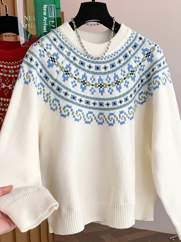 

Retro Color Blo Knitwear Women's Versatile Autumn Winter Design Sensation Sweater Faionable All-Match Fem Top