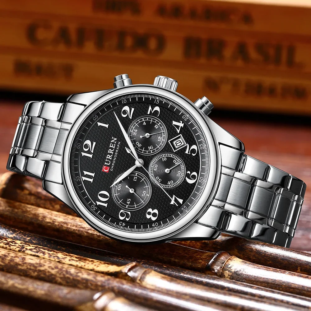 CURREN Watches For Men 8466 New Business Stainless Steel Quartz Watches Calendar Chronograph Waterproof Mens Watch Reloj Hombre
