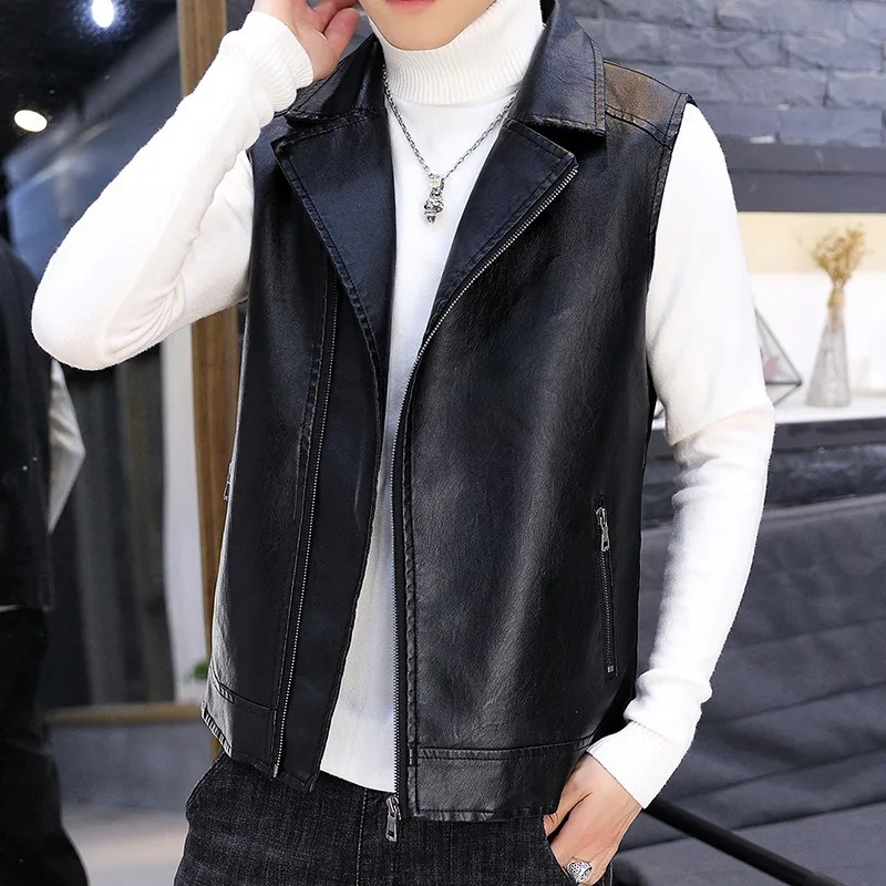 

2023 New Men Autumn Winter Faux Leather Clothing Short Loose Pu Fashion Outwear Slim Handsome Jacket Haulage Motor Waistcoat