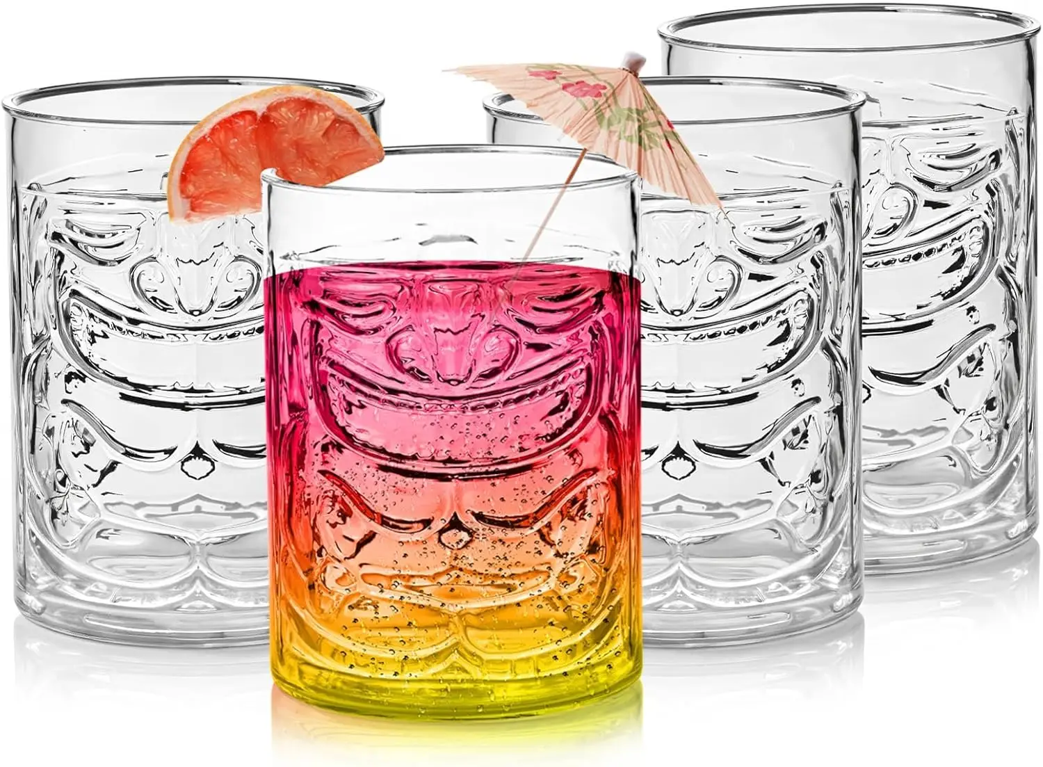 

Набор из 4 прозрачных стаканов Tiki для коктейлей — прозрачный пластиковый стакан на 22 унции — дизайн в пляжном стиле — универсальный Tiki Cu