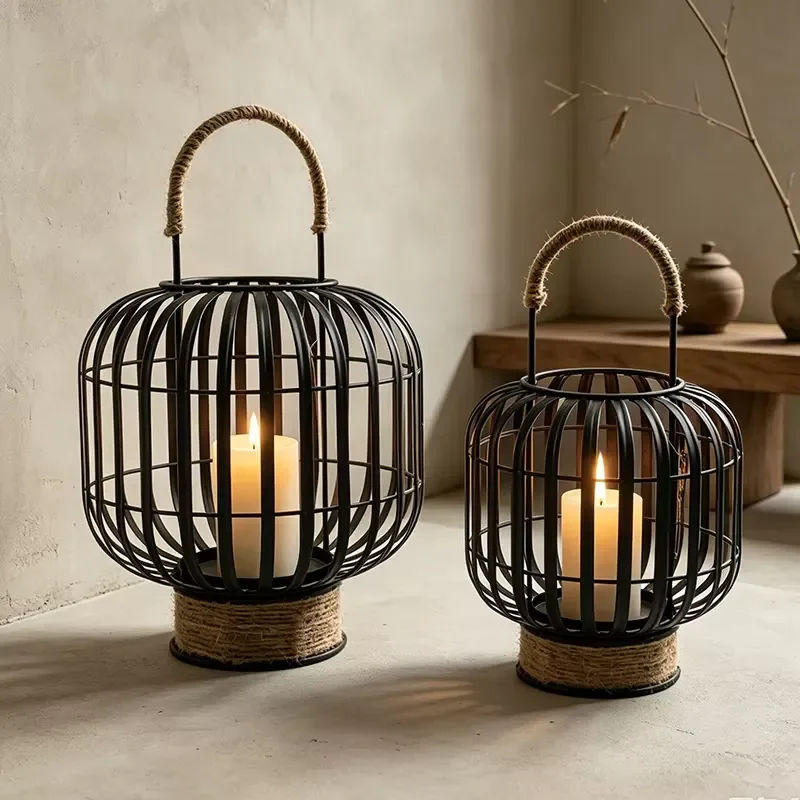 for Handmade Metal Weaving Art Hollow Wind Lamp Indoor Outdoor Lantern Waterproof Home Decoration Light