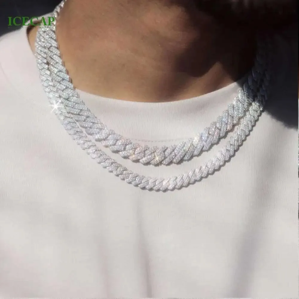 

Ins Iced 15mm 12mm Pave Setting Vvs Moissanite Cuban Link Chain Men Women Hiphop Necklace