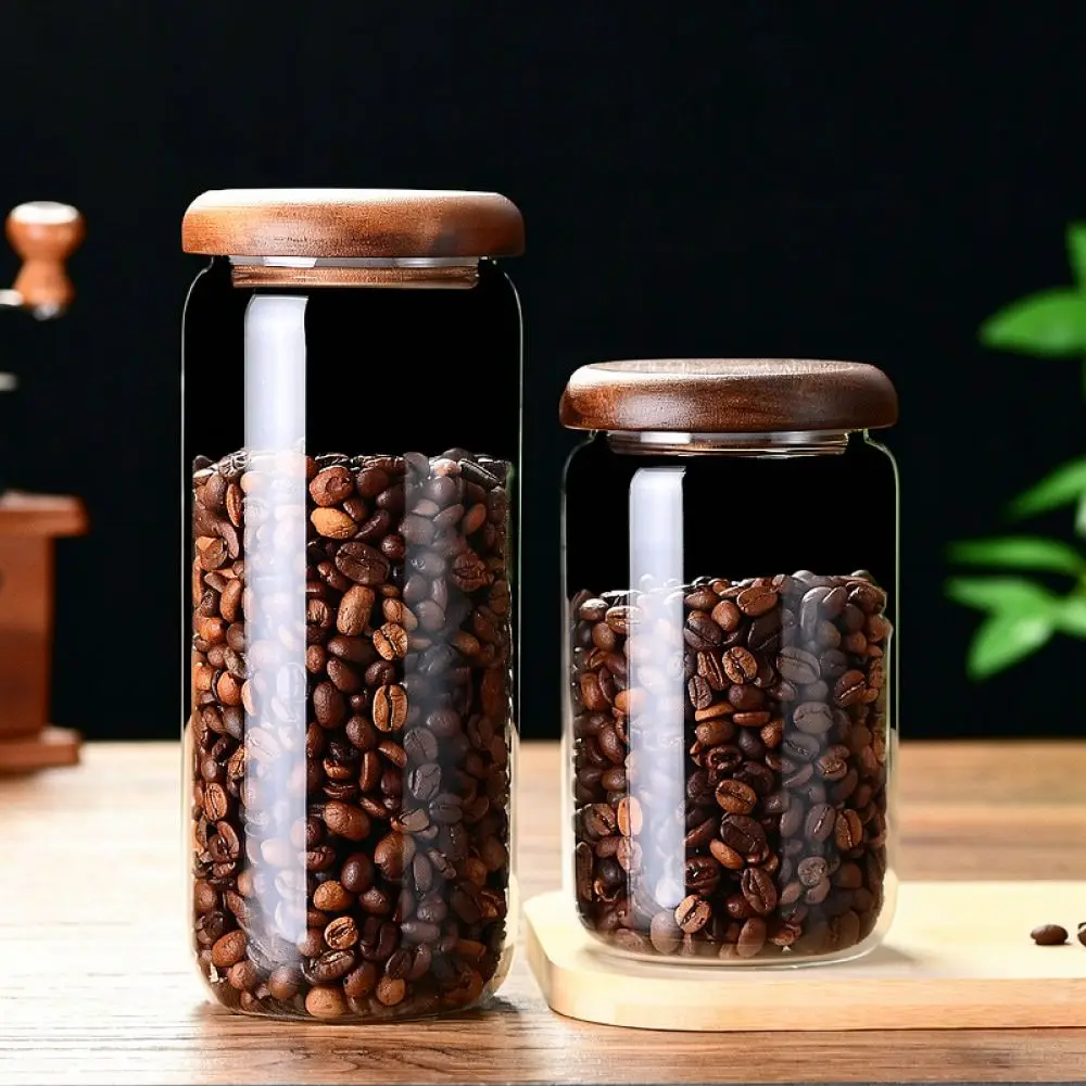Clear High Borosilicate Glass Food Pot With Acacia Lid Airtight Container Kitchen Storage Organizer For Tea Sugar