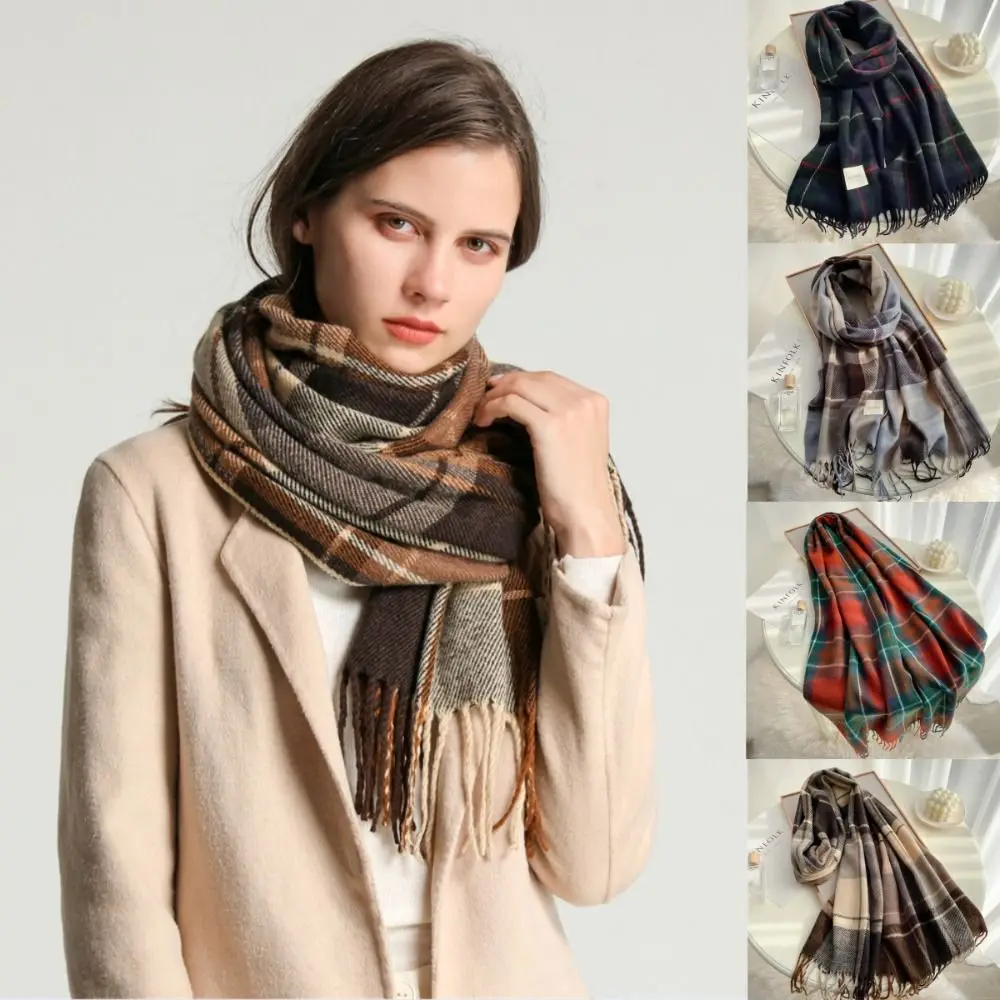 

2025 New Stripe Plaid Women Scarf Elegant Stylish Tassel Winter Shawl Imitation Cashmere Pashmina Couple Shawl