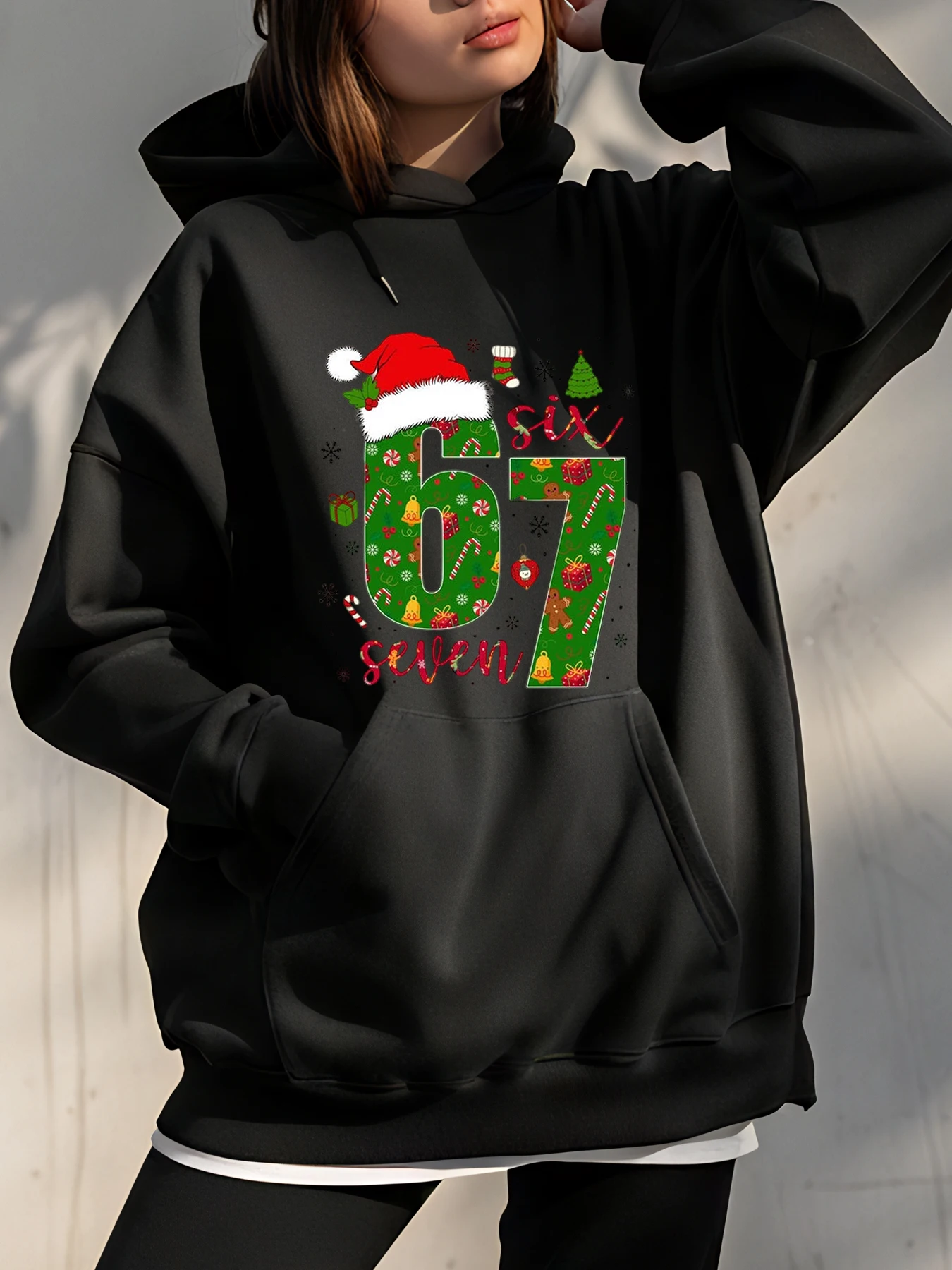 

【Хэллоуин】Камуфляжная толстовка с принтом номера 67, свободный крой, повседневный стиль, с шестью семи текстами, женская, уличная одежда