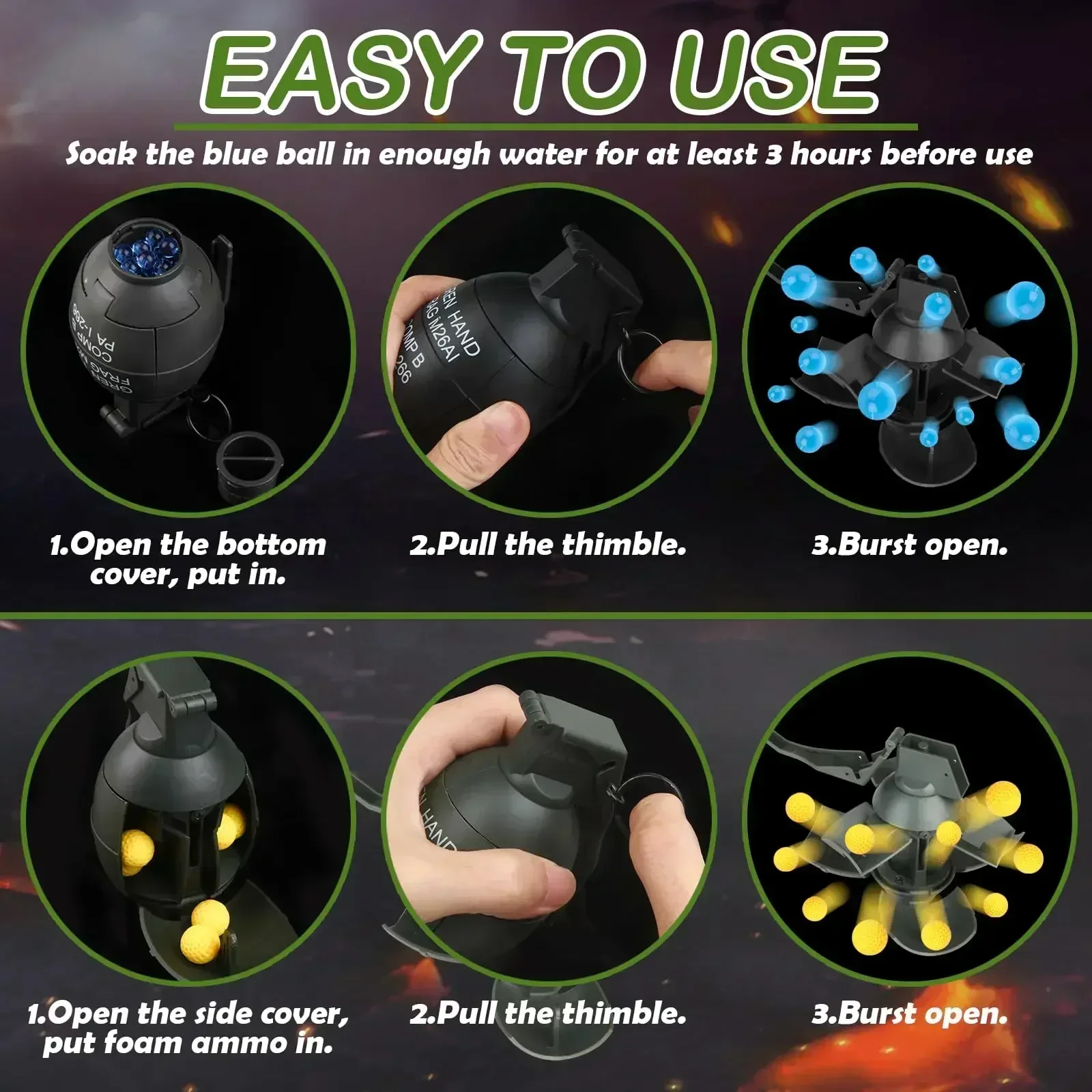 B2PCS كرة ماء جل M26A1 قنبلة يدوية حلقة سحب عملية قنبلة كرات الطلاء مقاومة للسقوط إعادة الملء قنبلة يدوية دخان ملحقات لعبة