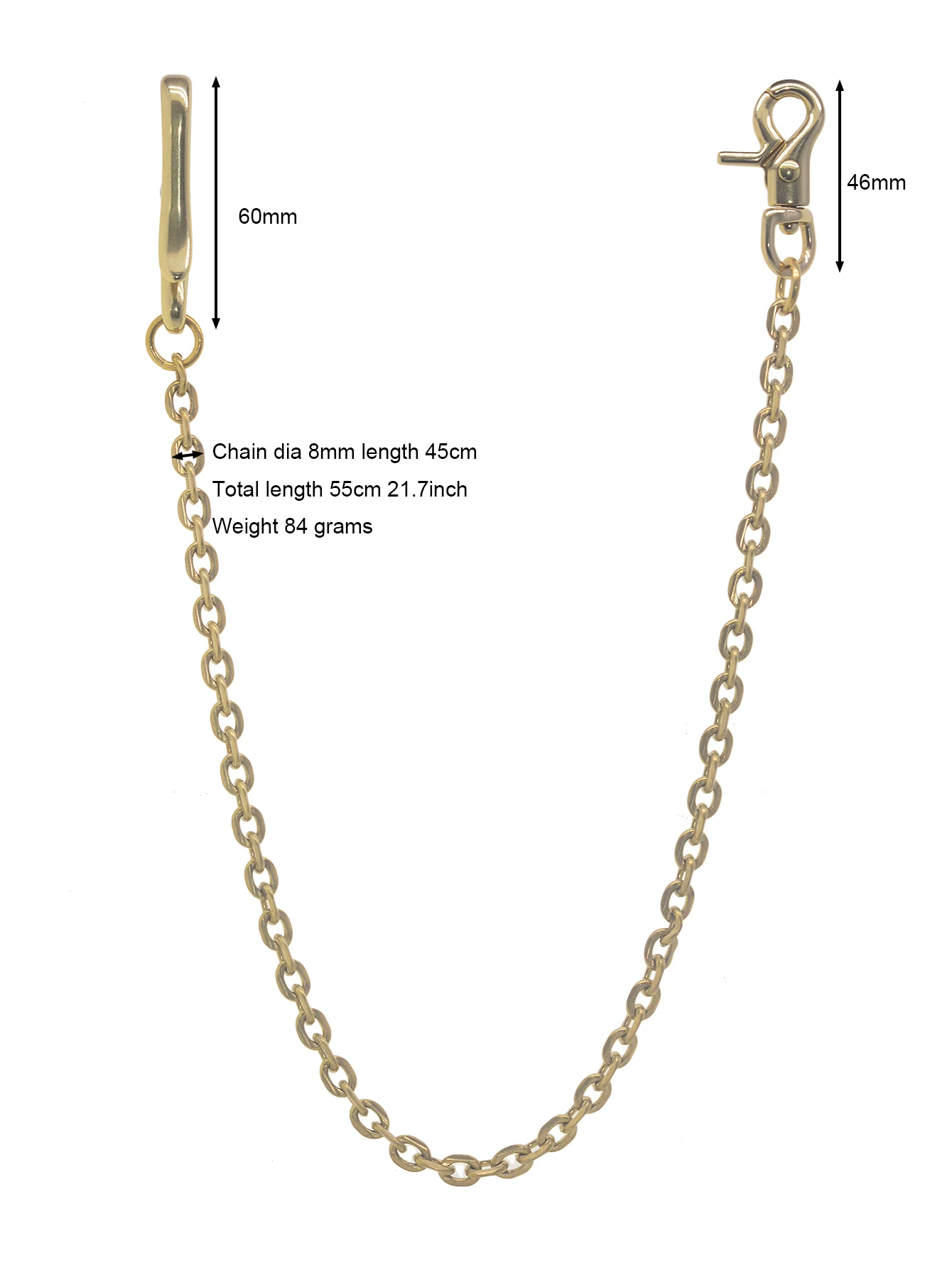 22 Zoll HIP POP Portemonnaie Jeanshose Biker Schlüsselanhänger Italienisch 8 mm Facettenanker Gliederkette U Angelhaken Haken Drehverschluss EDC Geschenk – Detail 1