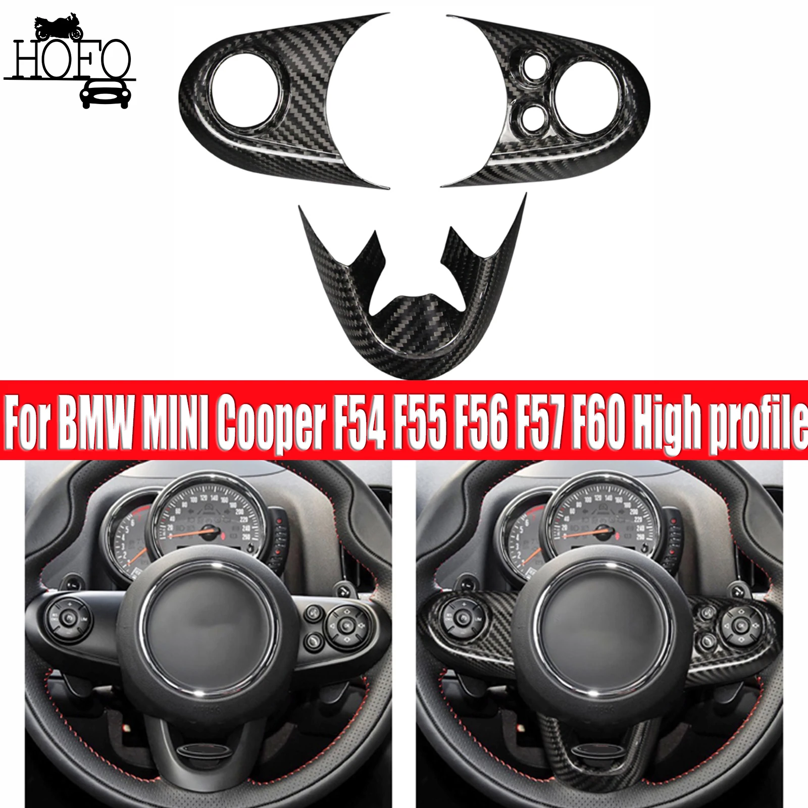 

For BMW MINI Cooper F54 F55 F56 F57 F60 High profile Car Steering Wheel Cover Real Hard Carbon Fiber Sticker