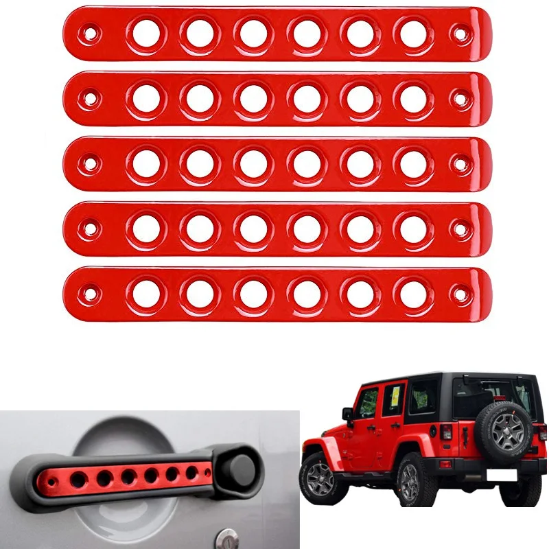 

5Pcs Side Door Handle Insert Grab Handle & Push Button Knobs Cover Trim Fit for Jeep Wrangler JK JKU 2007-2018 Aluminum