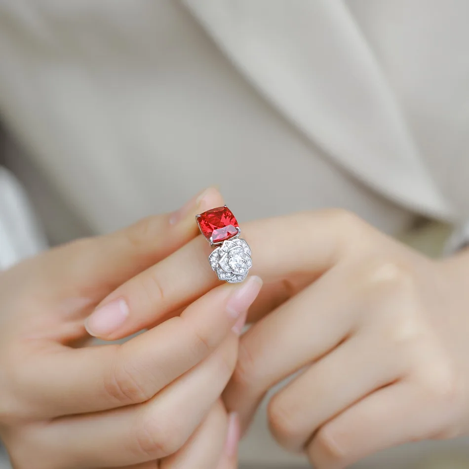 ALLNOEL 100% 925 Sterling Silver Rings For Women Lab Red Ruby Rose Flower Eternal Love Engagement Gifts Lab Diamond Fine Jewelry