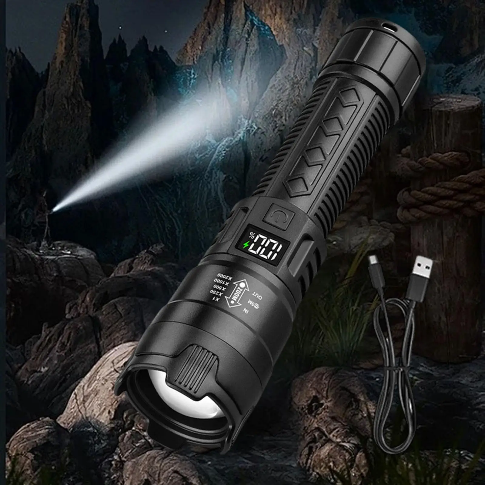 

Handheld Flashlight Waterproof Powerful Lightweight Outdoor Torch with 3 Modes for Outages Hunting Emergency Survival Home