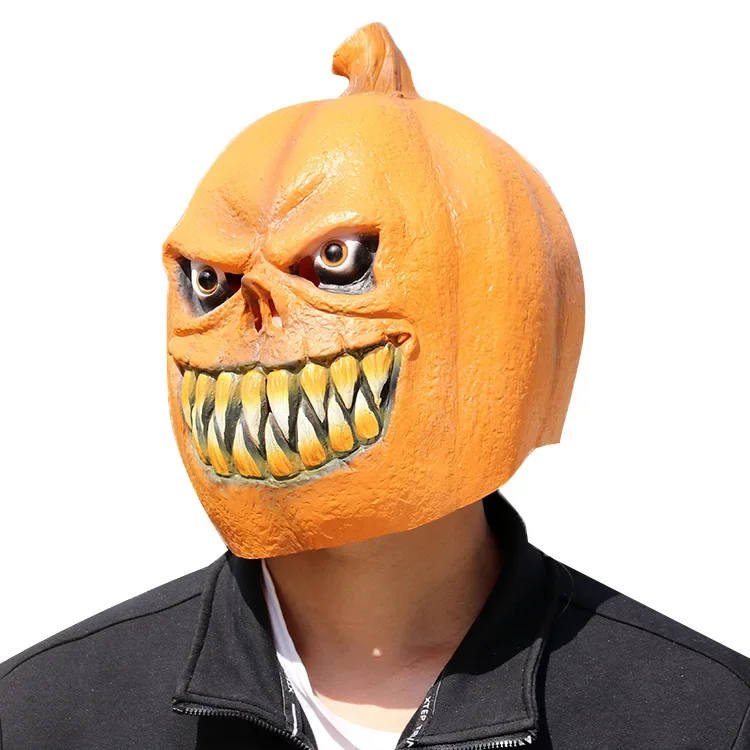 

New pumpkin head mask halloween latex hood cosplay funny party bar atmosphere dress up props