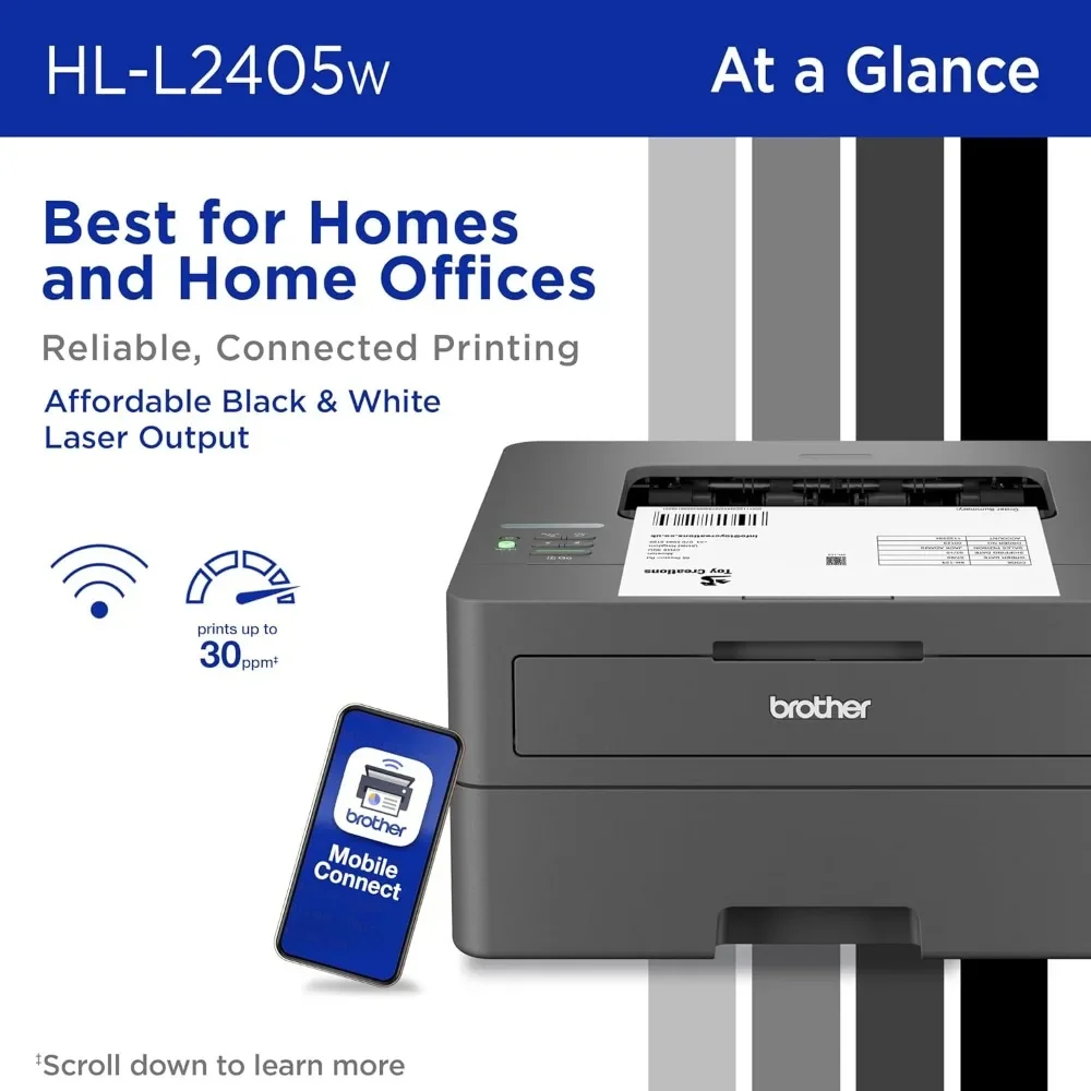 HL-L2405W Wireless Compact Monochrome Laser Printer with Mobile Printing, Black & White Output | Includes Refresh Subscription