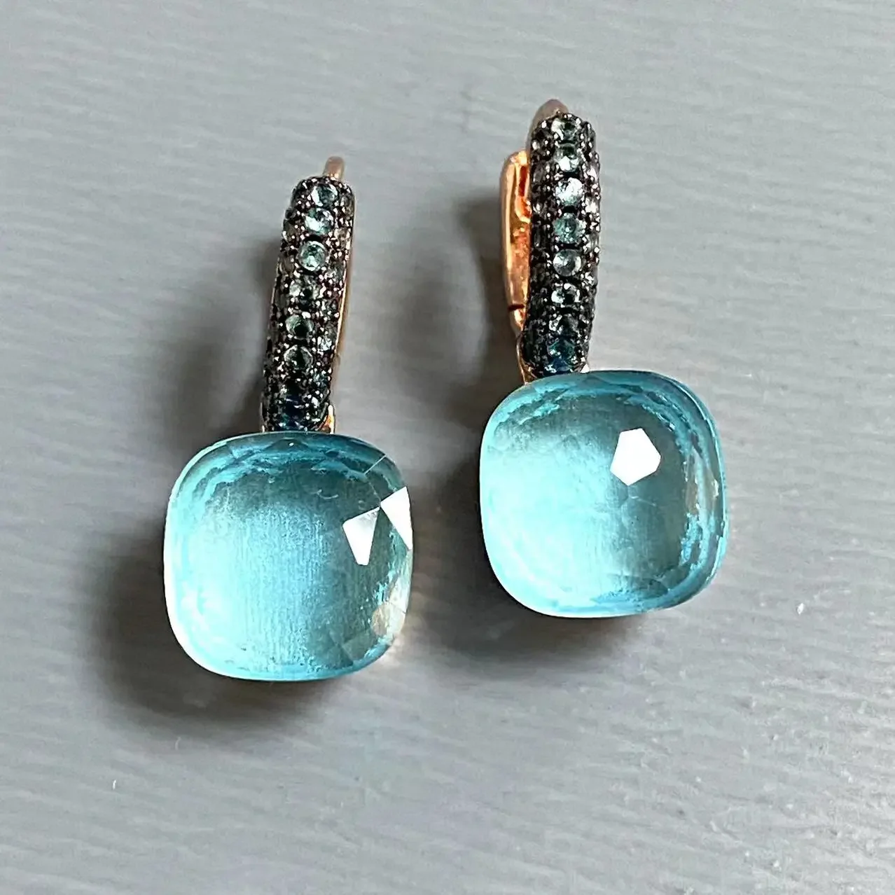 Pendientes de Topacio Azul y Circonio, Chapados en Negro, con Cristal Marrón, Joyería de Moda, Regalo para Mujer, Regalo para Fiesta de Bodas