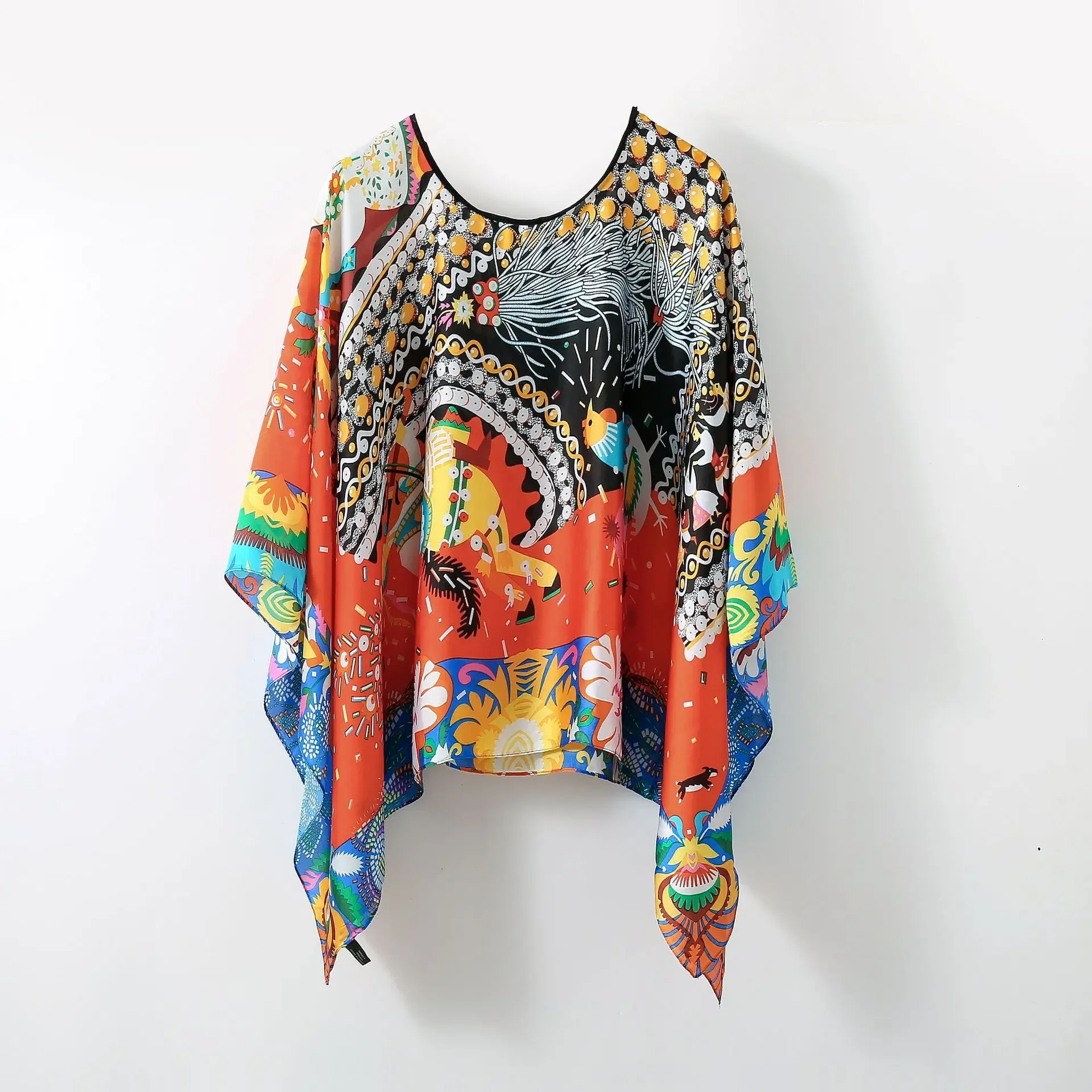 Simulated Silk Pullover Shawl Sweater Summer Cape Beach Sun Protection Women's Beach Towel Versatile Gauze Scarf Multifunctional