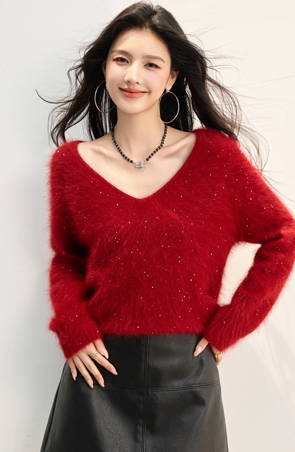 

V-neck Pullover Women's Solid Loose Knit Sweater Autumn Winter Jumpers Knitwear Soft Warm Chic Femme Sweater Casual Tops