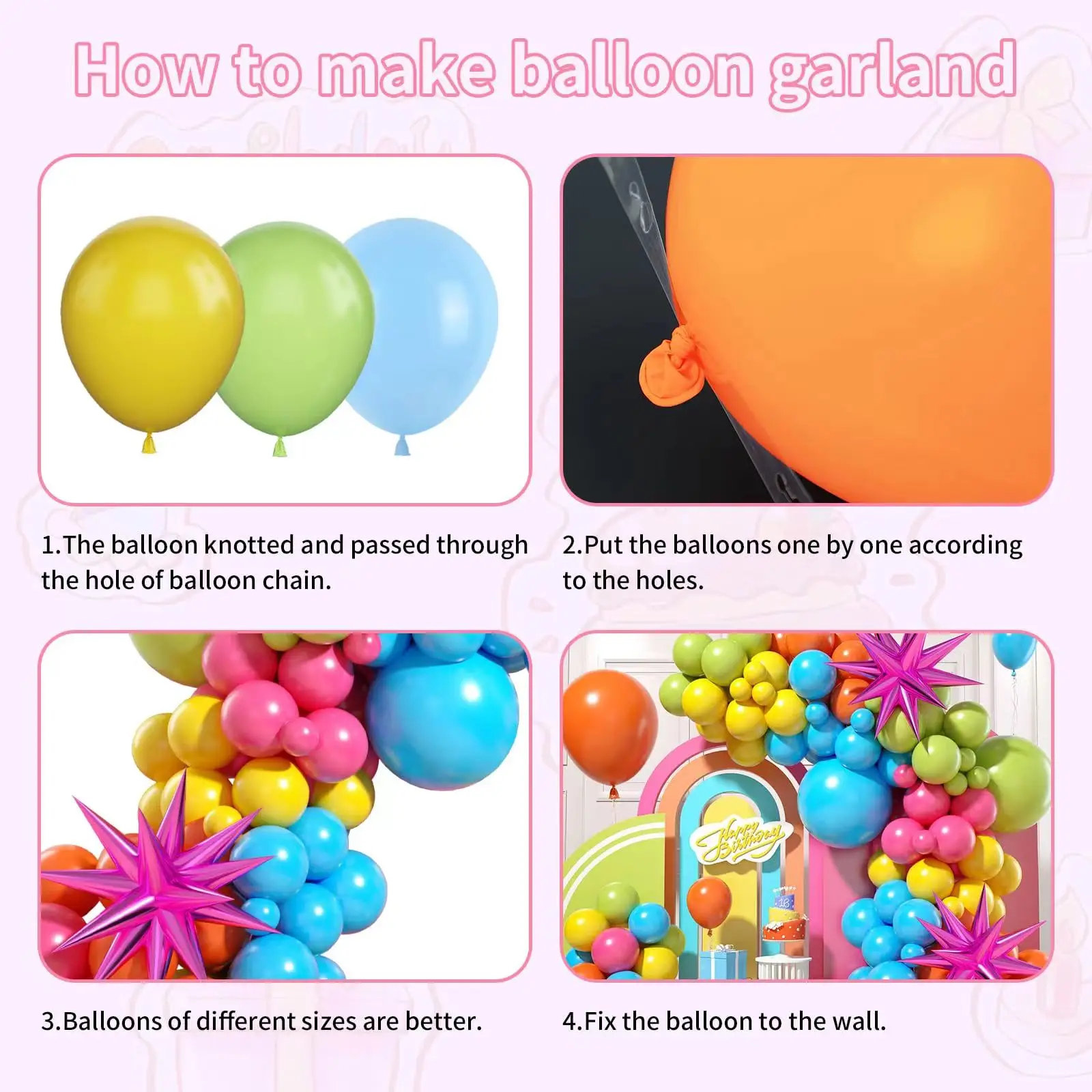 108pcs Pink Yellow Orange Rose Red Blue Rainbow Balloon Garland Arch Kit Birthday Wedding Baby Shower Decoration Girls Supplies