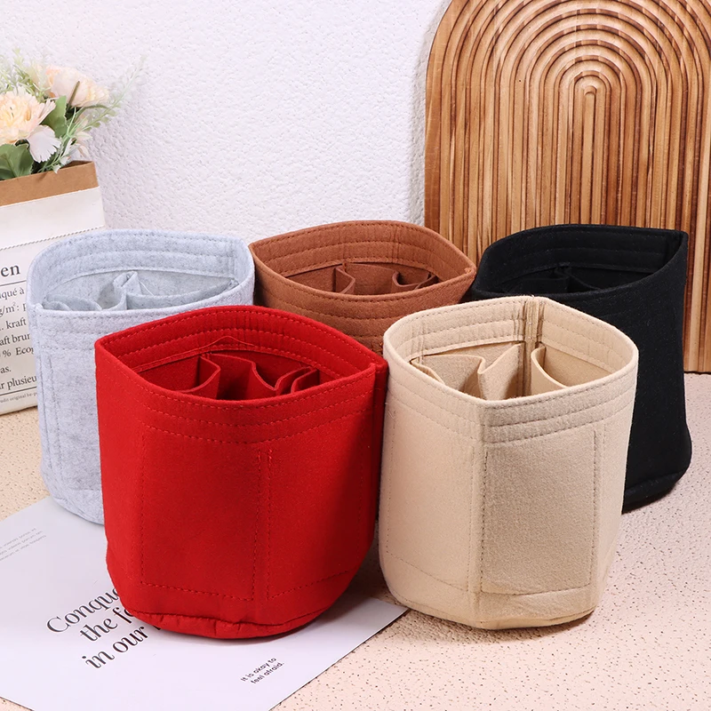 

Women Make Up Bag Bucket Felt Insert Bag Soft Pouch Handbag Travel Purse Liner Portable High-capacity Cosmetic Organizer 5Colors