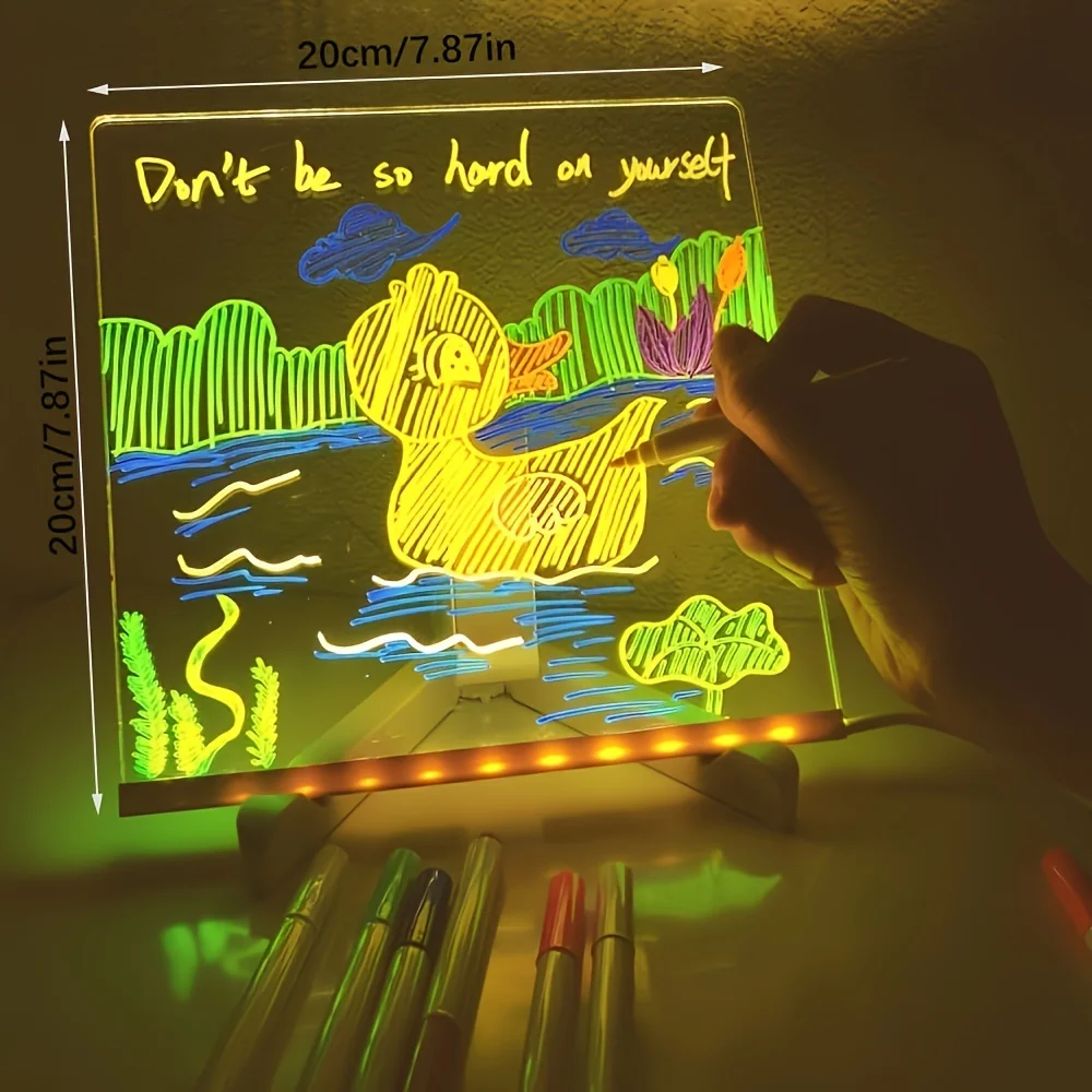 USB LED Acrylic Glow Memo Message Board, Note Board with 12 Colors Pen Gift for Office Birthday New Year Valentine's Day