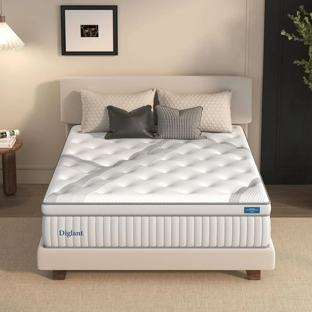 

Queen Mattresses, 14 Inch Plush Hybrid, Queen Size Memory Foam with Motion Isolation & Back Pain Relief Mattress