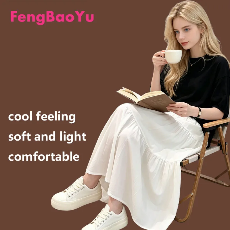 

Feng Baoyu Cotton Silk Ladies' Half-Dress, High-Waist A-Shape Loose Long Dress, Suitable for Spring Summer, Comfortable Cool